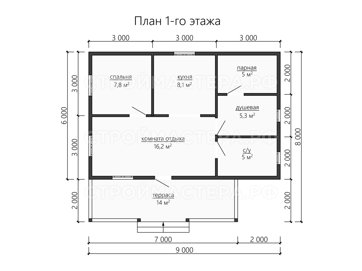 Баня проект «Б-8» 9х8 площадью 61 м2, заказать строительство под ключ